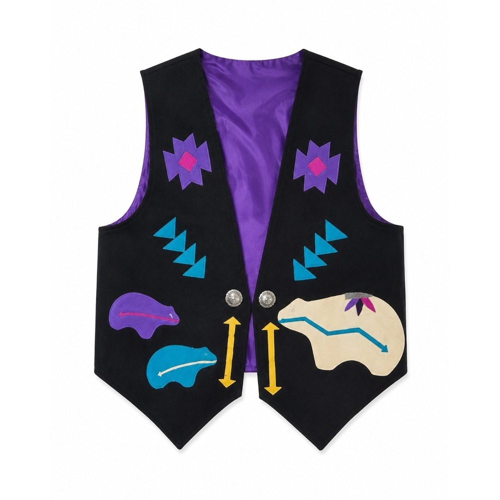 Native American Made In USA  Native Spirit Colorful‎ Vest Black/Purple Medium